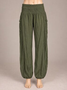 Boho Pants Honeycomb Olive Harem Pants Women’s M 29.5” Inseam